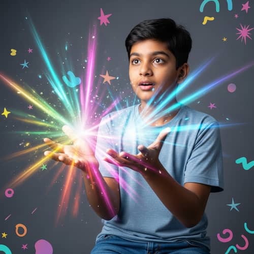 Enchanting South Asian Boy with Magical Hands | Rainbow Sparks