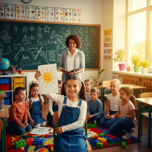 Playful Classroom Tickling Moment Captured in Color