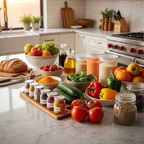 Organic Cooking Ingredients on Polished Marble Counter