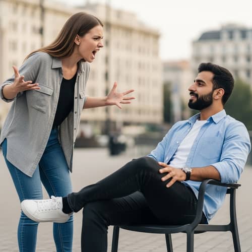 Woman Yelling at Middle-Eastern Man in Urban Setting