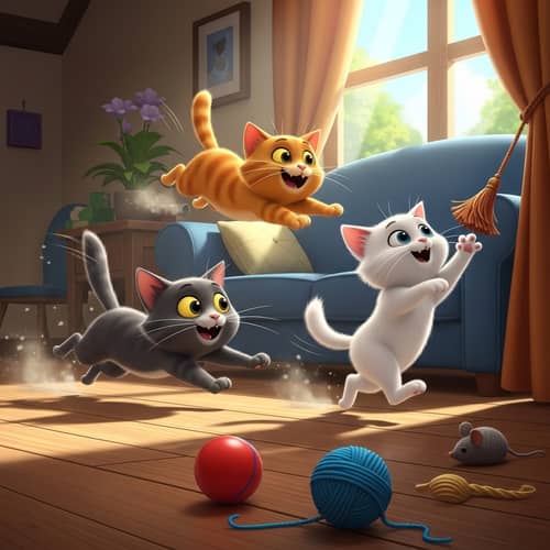 Animated Cartoon Cats Running Inside House - Fun & Playful Designs