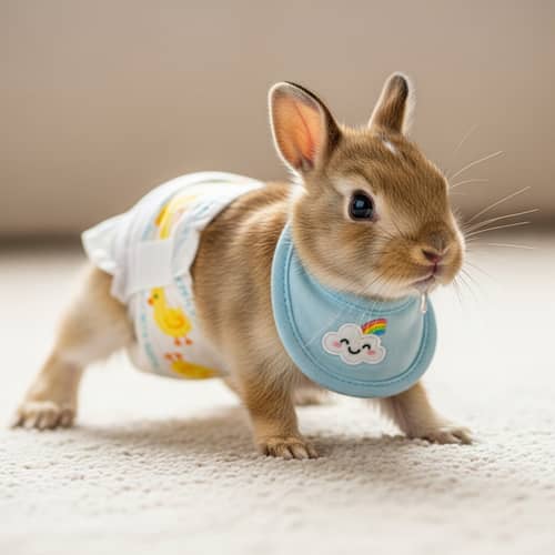 Adorable Newborn Baby Rabbit in Diapers Crawling