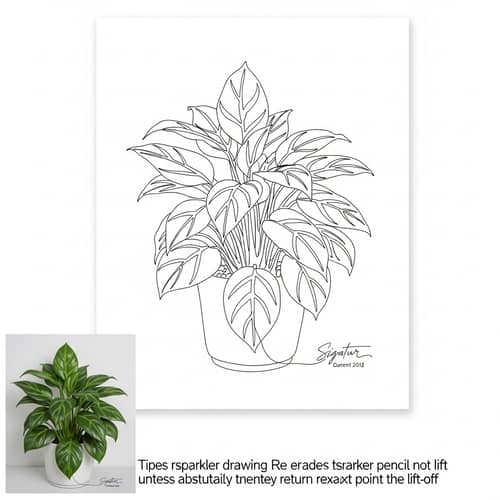 Continuous Line Drawing of Houseplant | Unbroken Line Art