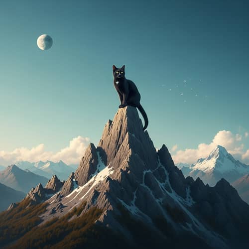 Realistic Black Cat Perched on Mountain | AI image creation