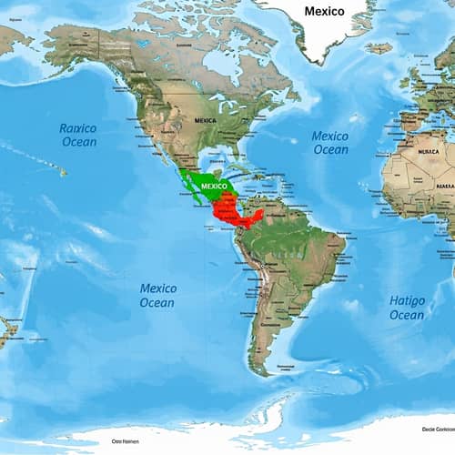 Detailed World Map Featuring Mexico