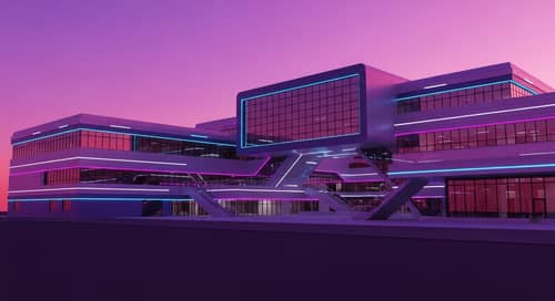 Futuristic School Building | Modern Architecture in Neon Palette