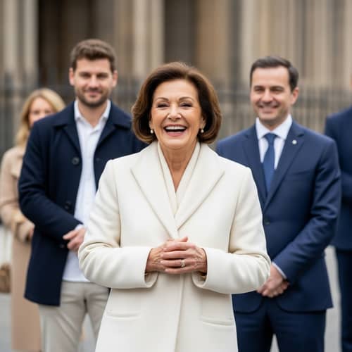 Joyful Tall Brunette Woman in 60s | White Coat Portrait