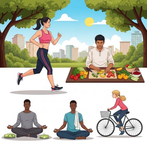 Diverse Group Engaged in Healthy Lifestyle Activities | City Setting