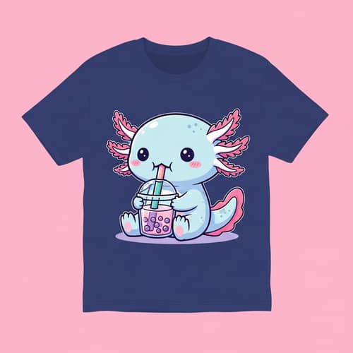 Adorable Axolotl in Kawaii Style - Bubble Tea Illustration