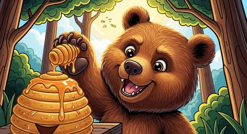 Mischievous Brown Bear Stealing Honey - Vibrant Cell Shading Art