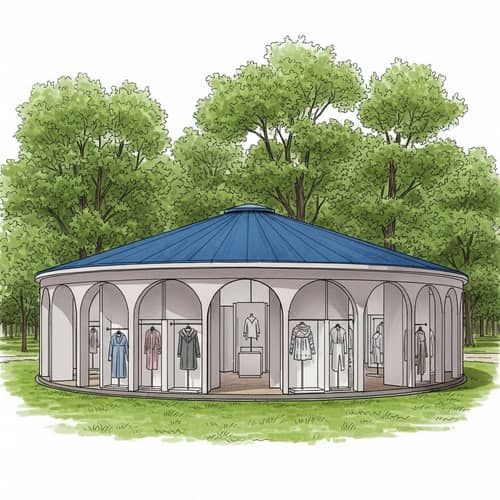 Exhibition Pavilion for Knitwear & Textiles in Calm Shades | Blue Roof