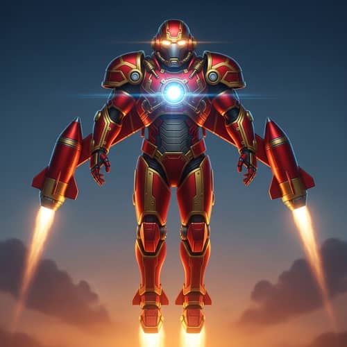 Futuristic Red and Gold Armored Robot Character