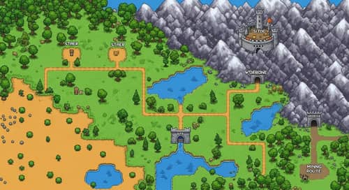 Pixelated Level Selector Map - Retro Pixel Art Adventure Scene