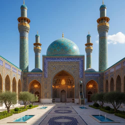 Intricately Designed Islamic Mosque | Cerulean Sky & Geometric Patterns