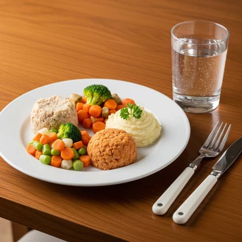Nutritionally Balanced Pureed Meal for Dysphagia: Chicken, Mashed Potatoes, Vegetables