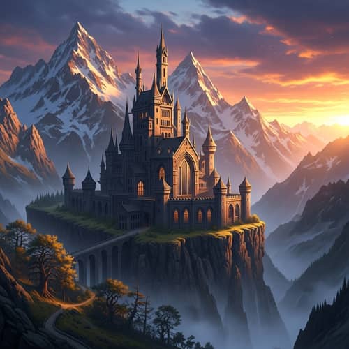 Epic Landscape with Majestic Mountains and Aden Castle at Sunset