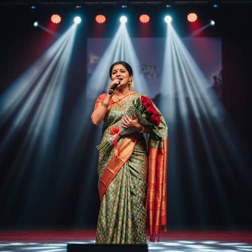 Graceful South Asian Woman in Traditional Indian Saree on Stage