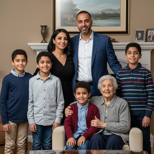 Heartwarming Multicultural Family Portrait in Living Room