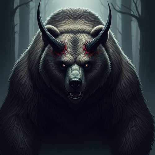 Evil Bear with Demon Horns - Chilling Embodiment of Fear