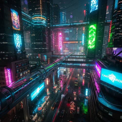 Futuristic Cyberpunk Cityscape with Neon Lights