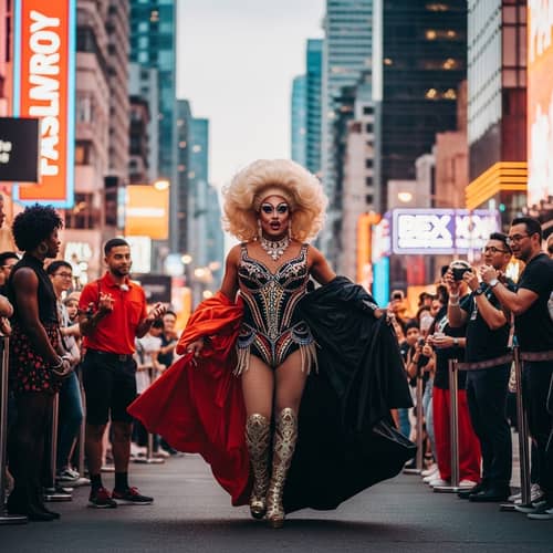 Vibrant City Event: Diverse Drag Queen's Grand Entrance