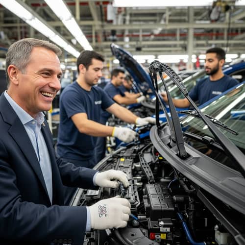 Skilled Workers Installing Windshield Wipers: Captivating Scene