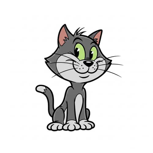 Playful Gray Cat Cartoon Illustration with Vintage Animations Features