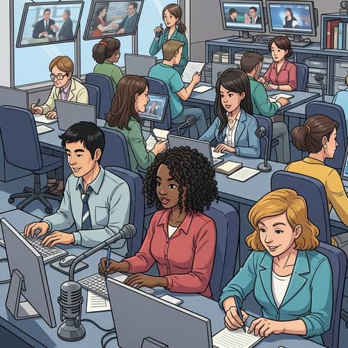 Diverse Journalists in Vibrant Newsroom - Professionalism Captured