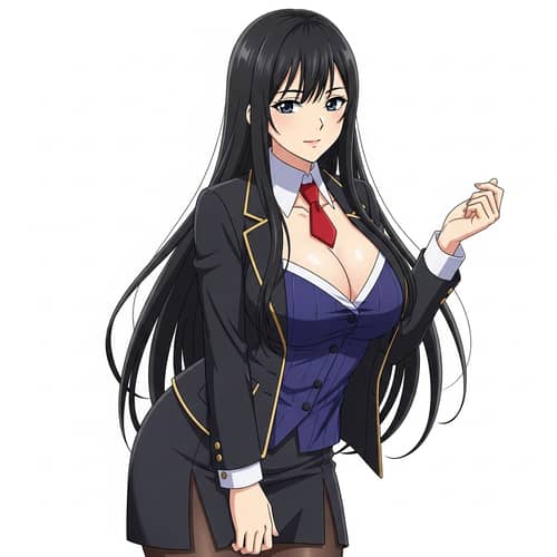 Anime-Style East Asian Woman with Long Black Hair