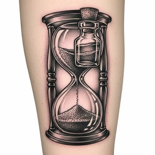 Hourglass and Bottle Tattoo Design: Time and Materiality