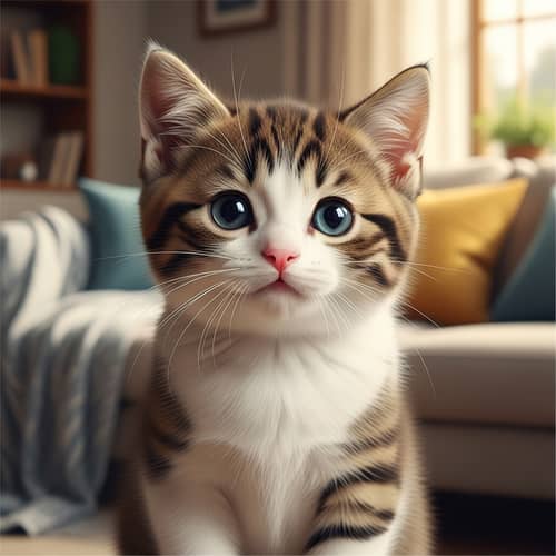 Adorable Brown and White Kitten | Cozy Living Room View
