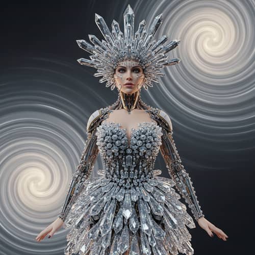 Futuristic Cyborg Woman: Silver & Gold Creation | Mystical Vortex Art