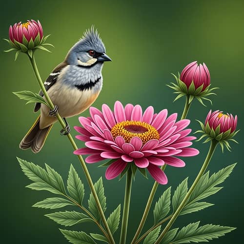 Vivid Flower in Full Bloom with Graceful Songbird