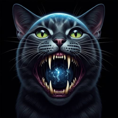 Ethereal Cat with Sharp Teeth - Beyond Our Reality