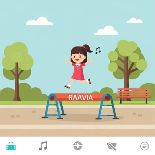 Cute Girl Skipping Over Vault in Geometric Park Scene