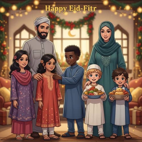 Multicultural Family Celebrating Idul Fitr