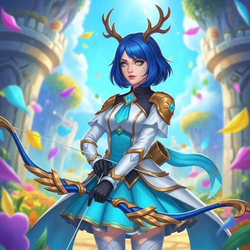 Fantastical Female Character with Striking Blue Hair and Antlers