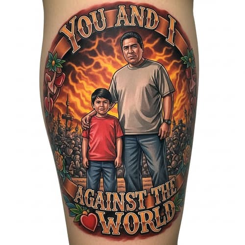 Heartwarming Father-Son Tattoo Design | Strength & Unity Depicted