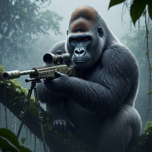 Silver-Black Gorilla Sniper | Jungle Camouflage Rifle Artwork