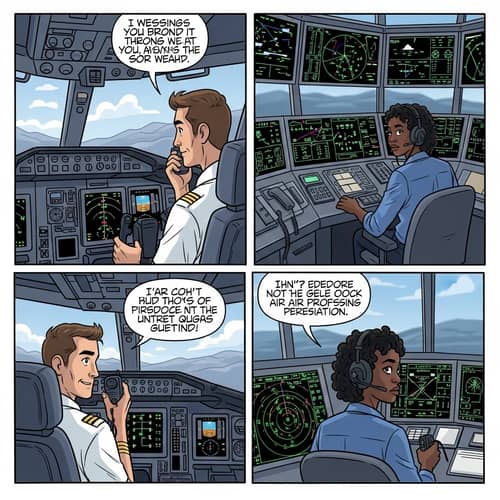 Engaging Comic Strip: Pilot & Air Traffic Controller Communication Story