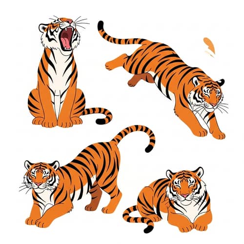 Cute Tiger Poses Vector Illustration | Dynamic & Playful Art