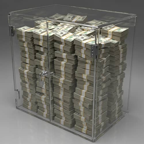 Transparent Cabinet Filled with US Dollar Bills