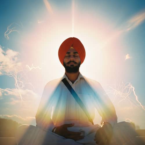 Sikh Man Meditating in Celestial Light | Spiritual Atmosphere