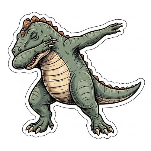 Vintage Dabbing Dinosaur 2D Illustration - White Background