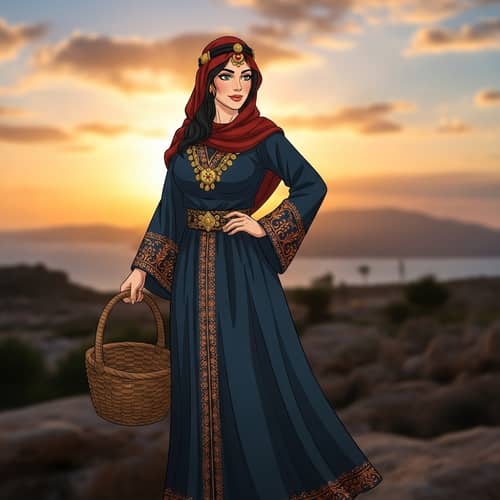 Graceful Middle-Eastern Woman in Traditional Attire at Sundown