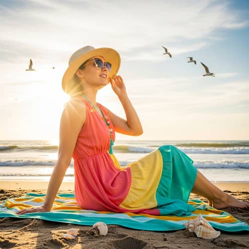 Graceful Woman Sunbathing at the Beach | Fashionable Summer Style