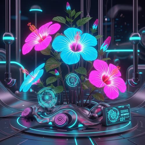 Futuristic Hibiscus Flowers: Enchanting Luminescence