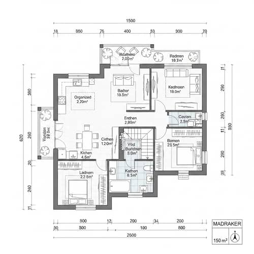 Detailed Residential House Blueprint | Room Divisions & Measurements