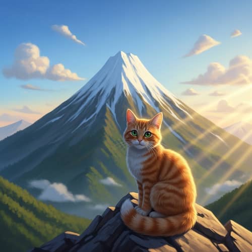 Adorable Orange Tabby Cat on Majestic Mountain | Nature Scene