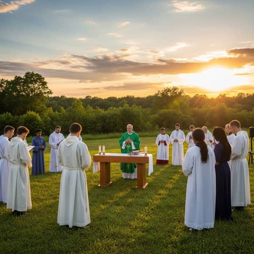 Diverse Outdoor Religious Ceremony in Serene Field